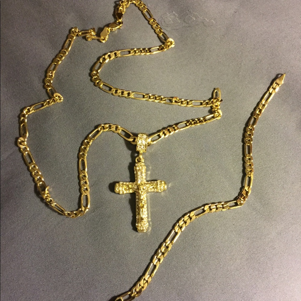 14k Italy gold Figaro set and cross